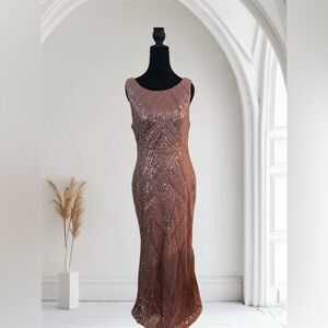 NWT Glamorous Sequin Maxi Dress in Rose Gold Zipper back